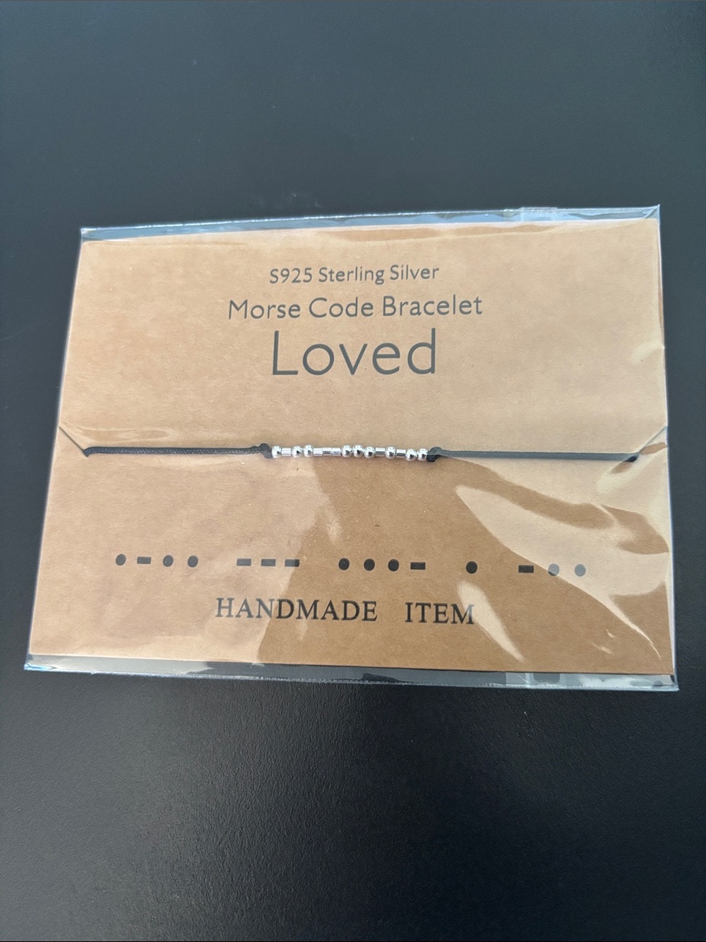 .925 Sterling Silver 'Loved' Morse Code Bracelet & Black Cord NIP NWT New
